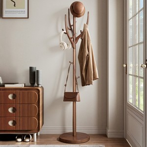 Bekrvio Solid Wood Freestanding Coat Rack with 12 Hooks and Sturdy Round Base,Heavy-Duty Hall Tree for Coats,Hats & Bags,Entryway Storage Stand - 1 of 4