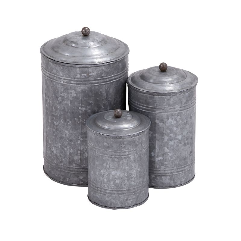 3pc Decorative Galvanized Metal Canister Set Silver - Olivia & May, 1 of 19