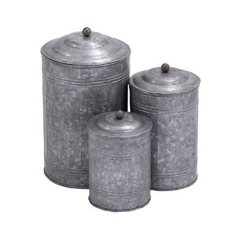3pc Decorative Galvanized Metal Canister Set Silver - Olivia & May