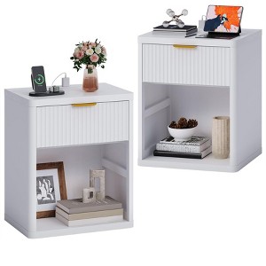 Bedside Table Nightstand with Bedside Storage, Bedroom Side Table and Organizer, Functional and Fluted Nightstand - 1 of 4