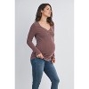 Hello Miz Women's Ribbed Sweetheart Neck Long Sleeve Maternity Top - 2 of 4