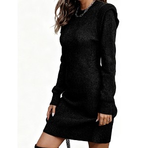 Sweater Dresses for Women Casual Long Sleeve Crew Neck Bodycon Ribbed Knit Mini Dress - 1 of 4