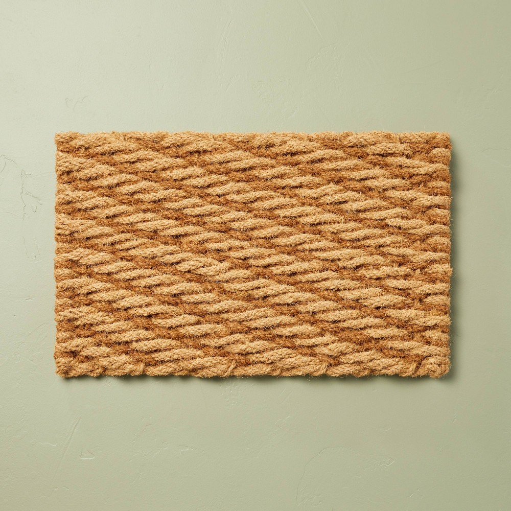 Photos - Doormat 18"x30" Chunky Twisted Rope Handwoven Coir  Natural/Brown - Hearth