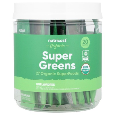 Nutricost Organic Super Greens, Unflavored, 20 Stick Packs, 0.36 oz (10 g) Each