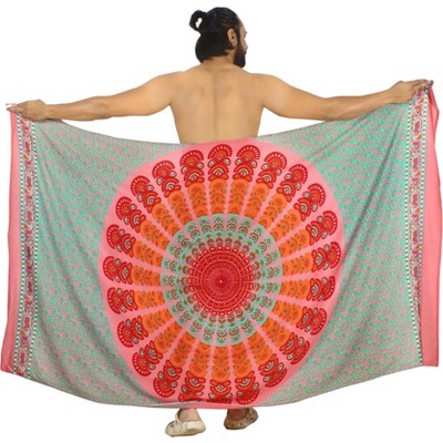 LA LEELA Men's Hawaiian Lava Lava Beach Sarong Wrap Beachwear Cover-Up Summer Long Swimwear Vacation Cover Up For Men One Size Multi, Abstract