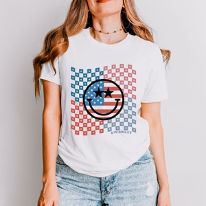 Simply Sage Market S.W.Smiley Checkered Patriotic Smiley Face Short Sleeve Tee - 1 of 4