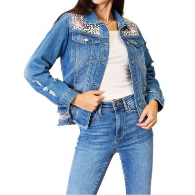 Women's Leopard Floral Distressed Jacket - Double Take