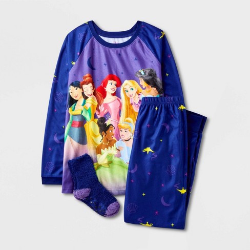 Girls Disney Princess 2pc Pajama Set With Socks Blue Target