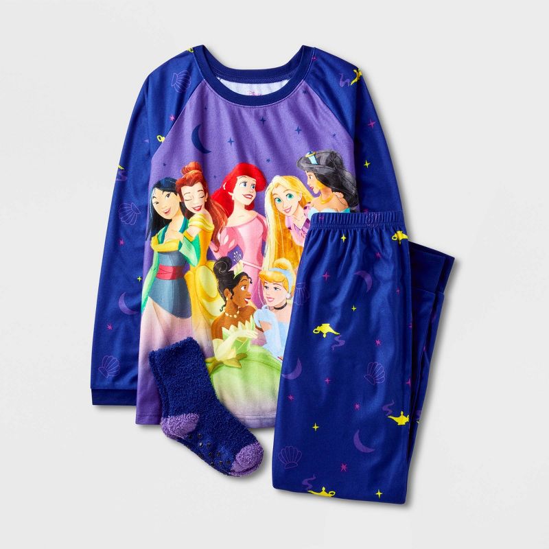 Girls&#39; Disney Princess 2pc Pajama Set with Socks - Blue, 1 of 5
