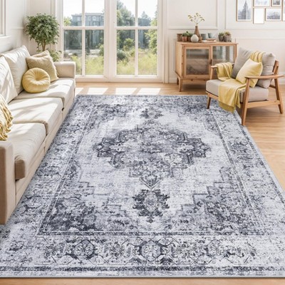 Area Rugs 5x7 Washable,Soft Vintage Large Bedroom Rugs,Boho Farmhouse Low Pile Non-Slip Indoor Throw Carpet Rugs for Living Room Dining Room