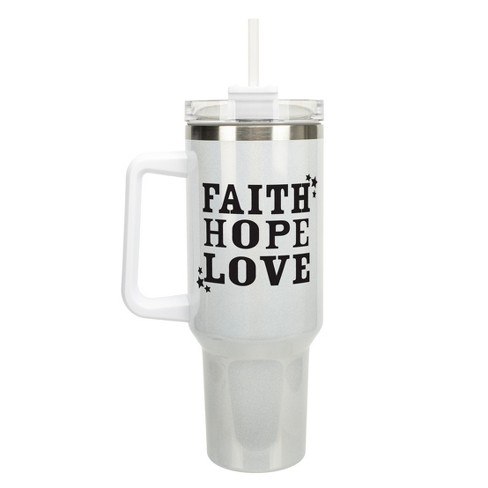 Elanze Designs Faith Hope Love Stars 40 oz. Stainless Steel, Large Water Bottle Coffee Mug, Spill & Leak Resistant, Thermal Travel Tumbler with - image 1 of 1