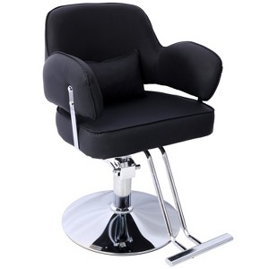 Gulches Black PU 360¡ã Swivel Hydraulic Adjustable Height Heavy Duty Wide Seat Salon Styling Chair with Barber Cape Set of 1 - 1 of 4