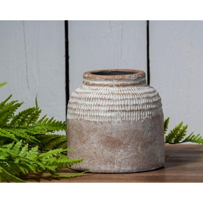 Brio 8.46" Antique Brown Glazed Terracotta Planter with Whitewashed Finish