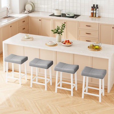 24 Inch Backless Saddle Barstools Set of 2/4, Counter Height Upholstered Padded Barstools with Curved Surface