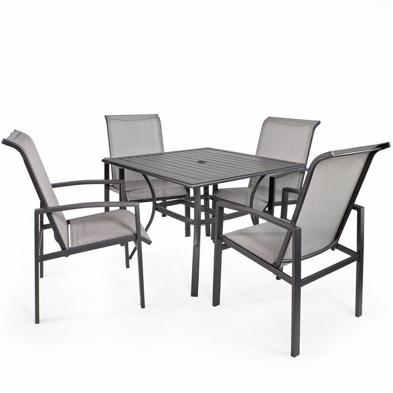 Barton 5Pcs Outdoor Set Mesh High Back Seat Patio Dining Sling Chairs Table Grey, 2 of 6