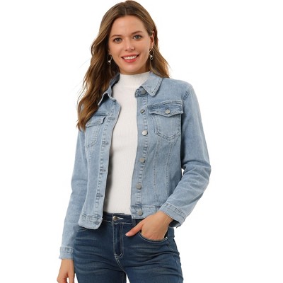 Allegra K Women's Denim Coat Jean Button Front Washed Vintage Jacket X-Small Light Blue — фото 2