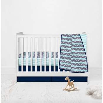 Bacati - Boys Triangles Aqua Navy 3 pc Muslin Cotton Crib Bedding Set