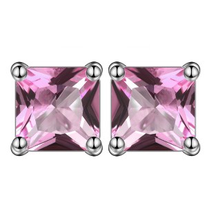 Princess 6mm Stud Earrings White Gold Plated Cz Womens Ginger Lyne Collection - 1 of 4