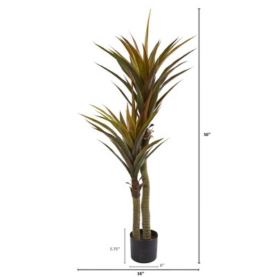 Nearly Natural 57" Tall Green Yucca Artificial Tree in Black Pot
