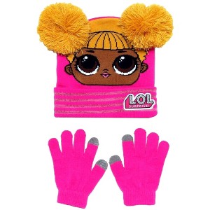 LOL Surprise! Queen Bee Kids Beanie Hat Pom-Pom Texting Gloves 2-Piece Set - 1 of 4