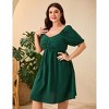 Plus Size Women's Solid Color Mini Dress Shirred Bubble Sleeve Dress with Pockets Stretchy Smocked Bodice & Flowy Skirt - 3 of 4