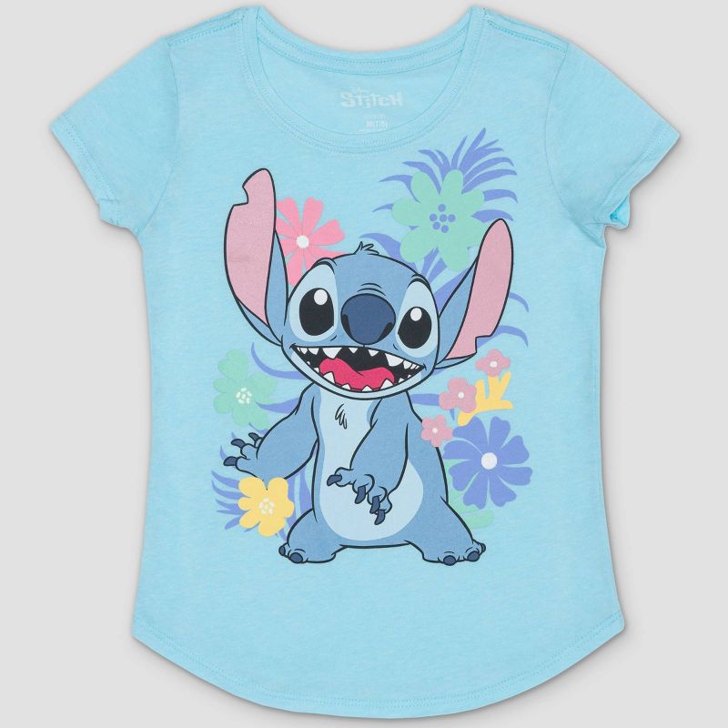 Girls' Lilo & Stitch Short Sleeve Graphic T-Shirt - Blue, 1 of 4