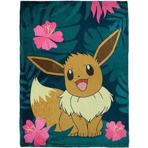 Pokemon Blanket Tropical Eevee Plush Fleece Micro Raschel Throw 46" X 60" Multicolored - 1 of 4