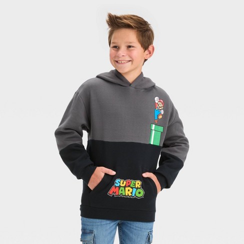 Boys' Super Mario Color Blocked Hooded Sweatshirt - Black : Target