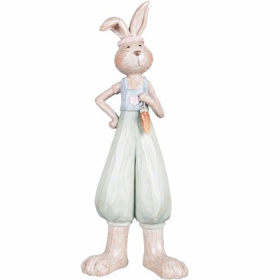 Spring Bunny Couple Figurines with Carrots in Blue and Green