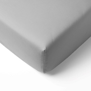 Bacati - Solid Gray 100 percent Cotton Universal Baby US Standard Crib or Toddler Bed Fitted Sheet - 1 of 4