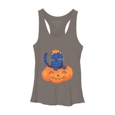 Women's Design By Humans Halloween Cat In A Pumpkin By wubbadub Racerback Tank Top