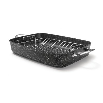 Black Non-Stick Aluminum Roasting Pan with Rack and Handles