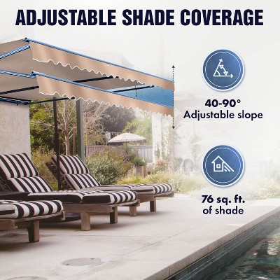 Forest Green Manual Retractable Patio Awning with White Frame