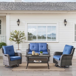Buenhomino 4 Pieces Patio Furniture Set, Outdoor Swivel Glide Chairs with Loveseat and Coffee Table, All-Weather Patio Conversation Set - 1 of 4