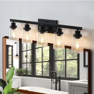 31" Modern Black 5-Light Bathroom Vanity Light Fixture, Industrial Wall Sconce with Clear Glass Shades for Mirror, Bathroom, Bedroom (No Bulbs) - 1 of 4