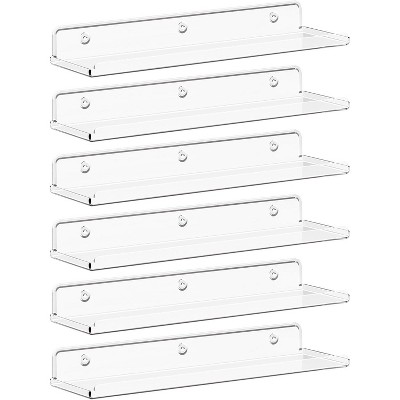 Attop Floating Shelves for Wall, 6 Pack 15" Clear Acrylic Shelf Room Decor for Book/Figures/Photo/Makeup