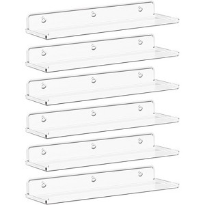 Attop Floating Shelves for Wall, 6 Pack 15" Clear Acrylic Shelf Room Decor for Book/Figures/Photo/Makeup - 1 of 4