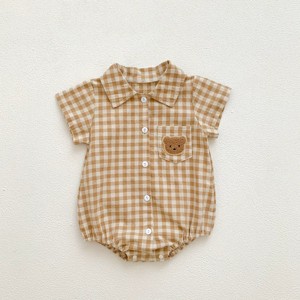 MyKids-USA Summer Arrival Baby Boys Plaid and Teddy Bear Pattern Short Sleeves Onesies with Turn-down Collar - 1 of 4