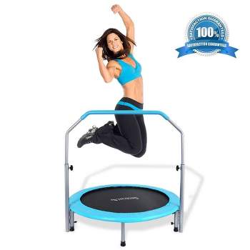SereneLife SLELT403 40 Inch Adults Indoor Home Gym Outdoor Sports Exercise Fitness Trampoline with Handlebar and Padded Frame Cover