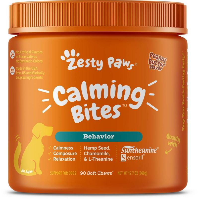 Zesty Paws Calming Supplement Bites for Dogs - Peanut Butter - 90ct, 1 of 6