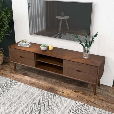 Chic Crate - Mid-Century Modern Walnut TV Stand with Storage Shelves/Drawers & Cable Management
