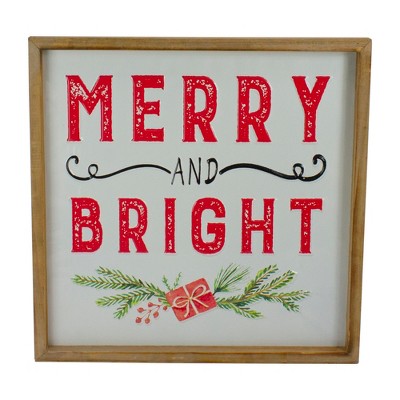 Northlight 16" Wooden Framed "Merry And Bright" Metal Christmas Sign Wall Decor