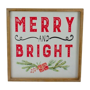 Northlight 16" Wooden Framed "Merry And Bright" Metal Christmas Sign - 1 of 4