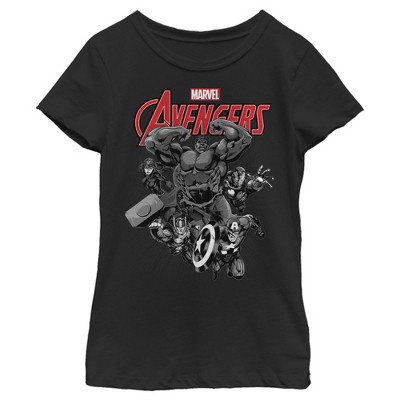 Girl's Marvel Avengers Attack Grayscale T-shirt - Black - X Large : Target