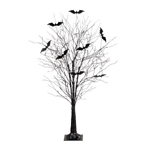 Nearly Natural 5-ft Pre-Lit Artificial Halloween Black Twig Tree with Bats and 50 Warm White LED Lights - 1 of 1