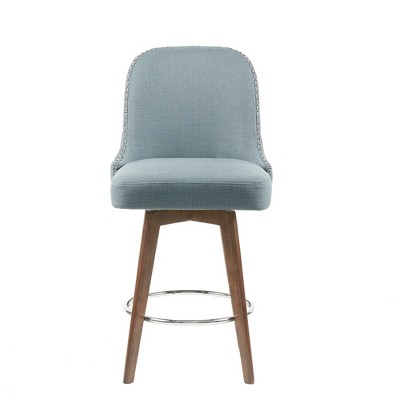 Madison Park 29.5" Bryant Counter Height Barstool with Swivel Seat Blue: Upholstered, Rubberwood Frame, Fixed Height