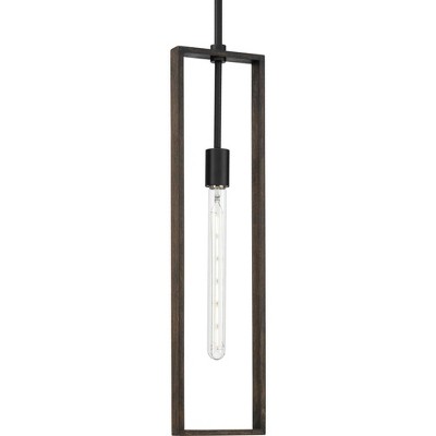 Progress Lighting, Boundary Collection, 1-Light Pendant, Matte Black, Wood Shade