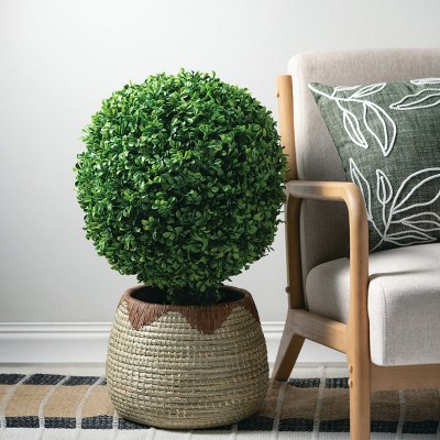 Green Plastic Boxwood Topiary in Black Pot, 27"
