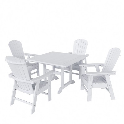 WestinTrends 5 Piece Outdoor Patio Dining Square Table and Shell Back Armchair Set