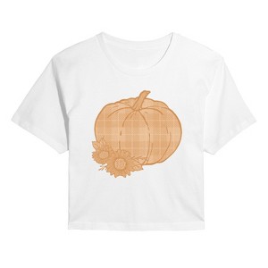 Women's - Instant Message - Muted Plaid Pumpkin Cropped Graphic T-Shirt - 1 of 4